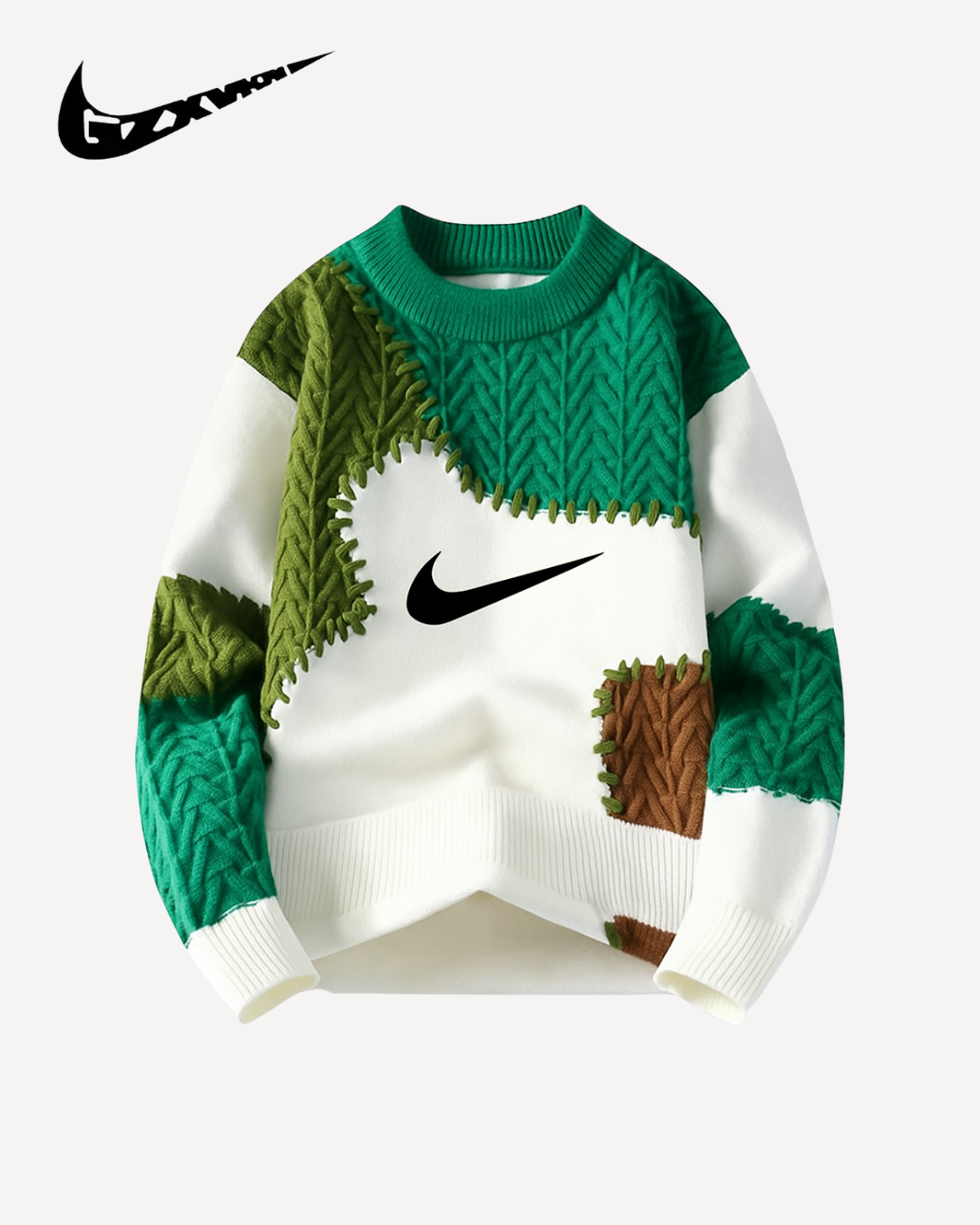 NIKE - Patchwork Cable-Knit Crewneck Sweater